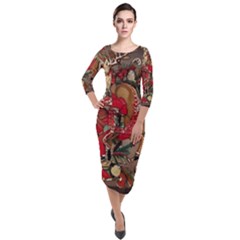 Christmas Art 01 Quarter Sleeve Midi Velour Bodycon Dress