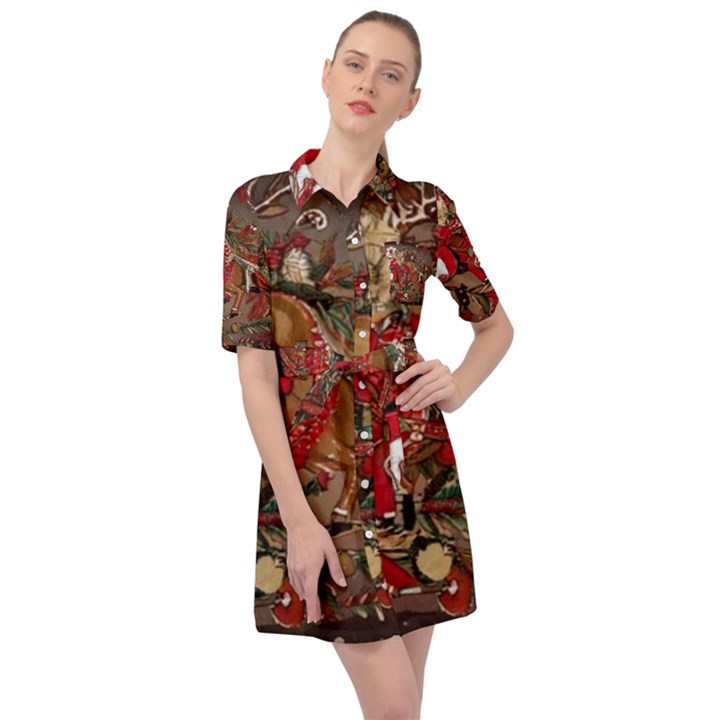 Christmas Art 01 Belted Shirt Dress