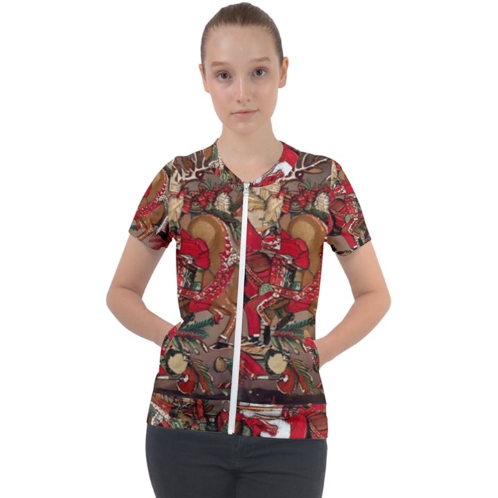 Christmas Art 01 Short Sleeve Zip Up Jacket