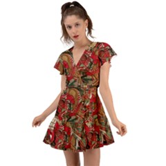 Christmas Art 01 Flutter Sleeve Wrap Dress