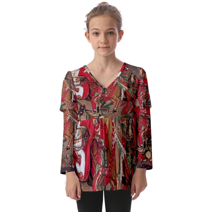 Christmas Art 01 Kids  V Neck Casual Top