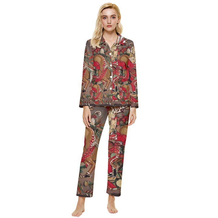 Christmas Art 01 Womens  Long Sleeve Velvet Pocket Pajamas Set