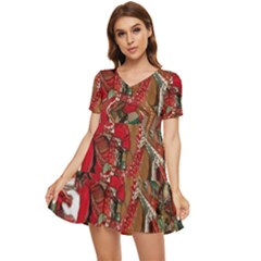 Christmas Art 01 Tiered Short Sleeve Babydoll Dress