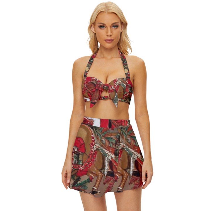 Christmas Art 01 Vintage Style Bikini Top and Skirt Set 