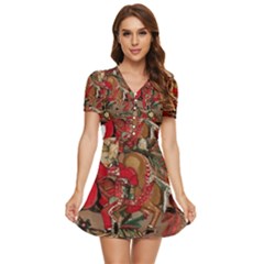 Christmas Art 01 V-Neck High Waist Chiffon Mini Dress