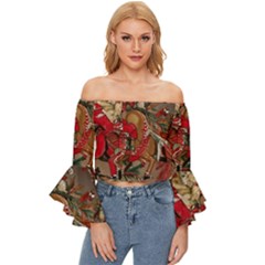 Christmas Art 01 Off Shoulder Flutter Bell Sleeve Top