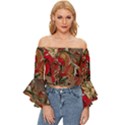 Christmas Art 01 Off Shoulder Flutter Bell Sleeve Top View1