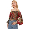 Christmas Art 01 Off Shoulder Flutter Bell Sleeve Top View2