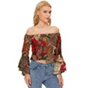 Christmas Art 01 Off Shoulder Flutter Bell Sleeve Top View3