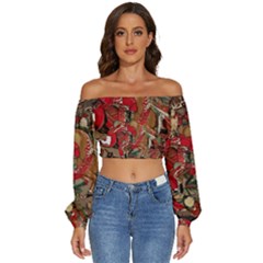 Christmas Art 01 Long Sleeve Crinkled Weave Crop Top