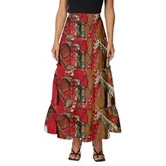 Christmas Art 01 Tiered Ruffle Maxi Skirt