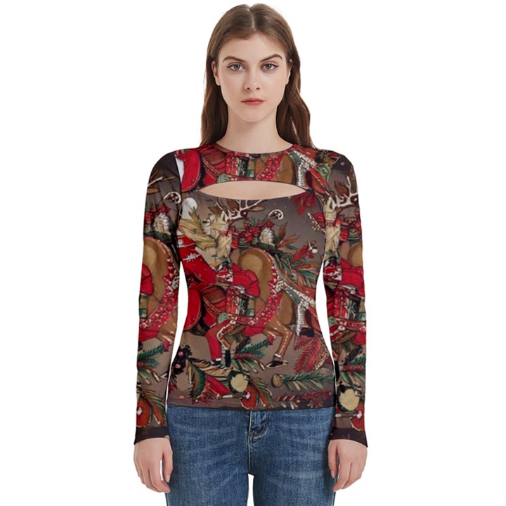 Christmas Art 01 Women s Cut Out Long Sleeve T-Shirt