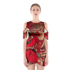 Christmas Art Shoulder Cutout One Piece Dress by myclothy