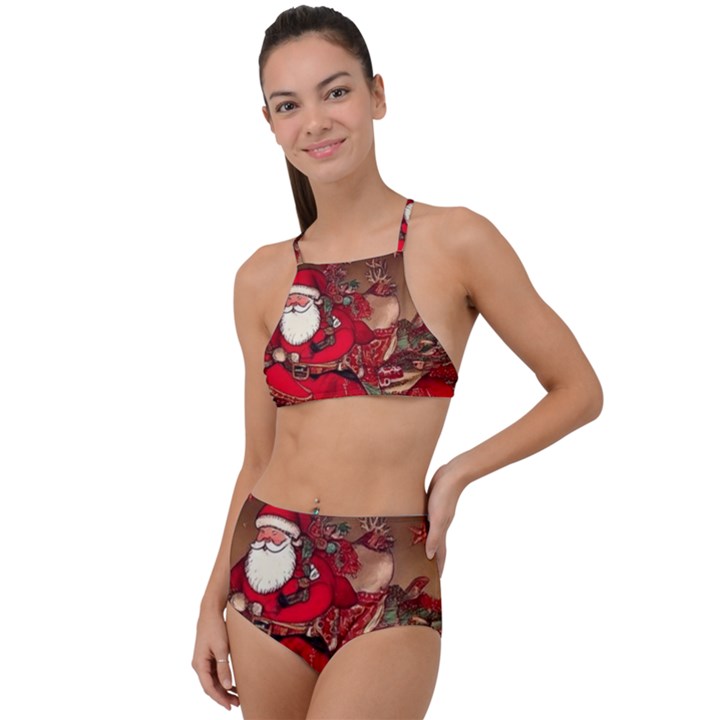 Christmas Art Halter Tankini Set