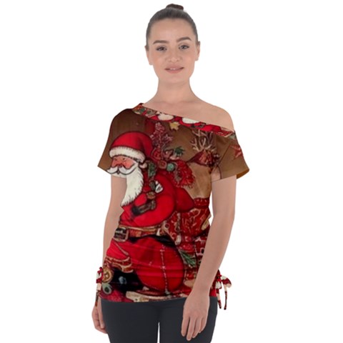 Christmas Art Off Shoulder Tie-up T-shirt by myclothy