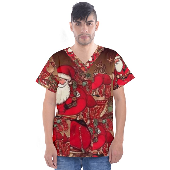 Christmas Art Men s V-Neck Scrub Top