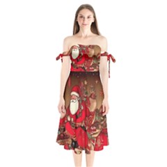 Christmas Art Shoulder Tie Bardot Midi Dress