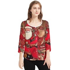 Christmas Art Chiffon Quarter Sleeve Blouse