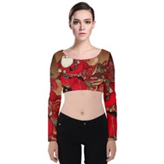 Christmas Art Velvet Long Sleeve Crop Top