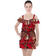 Christmas Art Ruffle Cut Out Chiffon Playsuit