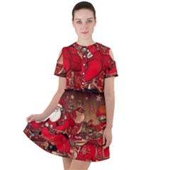 Christmas Art Short Sleeve Shoulder Cut Out Dress 