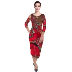 Christmas Art Quarter Sleeve Midi Velour Bodycon Dress