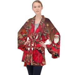 Christmas Art Long Sleeve Velvet Kimono  by myclothy