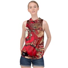 Christmas Art High Neck Satin Top