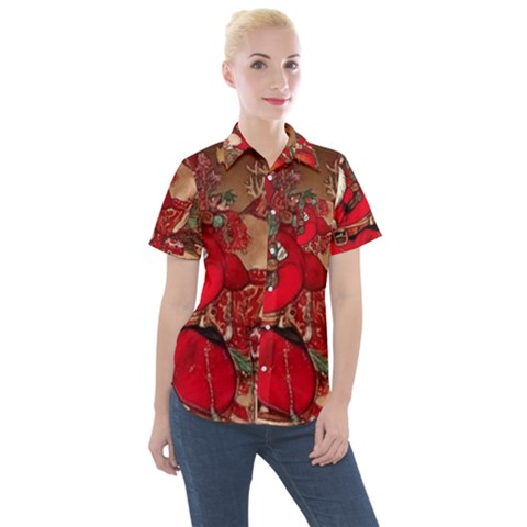 Christmas Art Women s Short Sleeve Pocket Shirt by myclothy