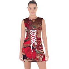 Christmas Art Lace Up Front Bodycon Dress