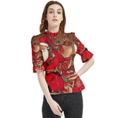 Christmas Art Frill Neck Blouse