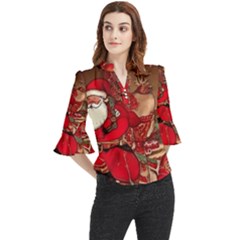 Christmas Art Loose Horn Sleeve Chiffon Blouse