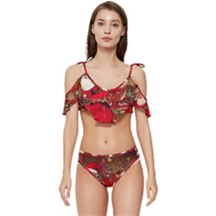 Christmas Art Ruffle Edge Tie Up Bikini Set	 by myclothy