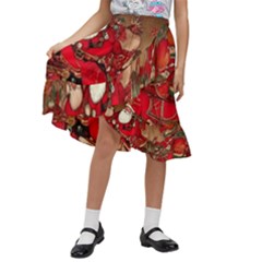 Christmas Art Kids  Ruffle Flared Wrap Midi Skirt