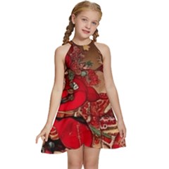 Christmas Art Kids  Halter Collar Waist Tie Chiffon Dress