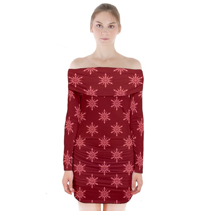 Illustrations Red Abstract Pattern Seamless Texture Long Sleeve Off Shoulder Dress