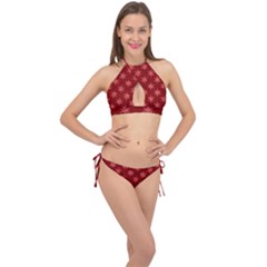 Illustrations Red Abstract Pattern Seamless Texture Cross Front Halter Bikini Set