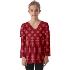 Illustrations Red Abstract Pattern Seamless Texture Kids  V Neck Casual Top