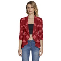 Illustrations Red Abstract Pattern Seamless Texture Women s 3/4 Sleeve Ruffle Edge Open Front Jacket