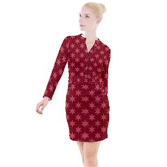 Illustrations Red Abstract Pattern Seamless Texture Button Long Sleeve Dress by Hannah976