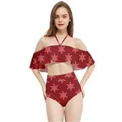 Illustrations Red Abstract Pattern Seamless Texture Halter Flowy Bikini Set 