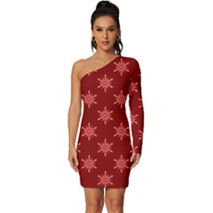 Illustrations Red Abstract Pattern Seamless Texture Long Sleeve One Shoulder Mini Dress