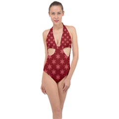 Illustrations Red Abstract Pattern Seamless Texture Halter Front Plunge Swimsuit