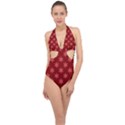 Illustrations Red Abstract Pattern Seamless Texture Halter Front Plunge Swimsuit View1