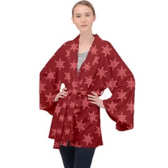 Illustrations Red Abstract Pattern Seamless Texture Long Sleeve Velvet Kimono 