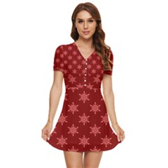 Illustrations Red Abstract Pattern Seamless Texture V-neck High Waist Chiffon Mini Dress