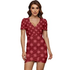 Illustrations Red Abstract Pattern Seamless Texture Low Cut Cap Sleeve Mini Dress