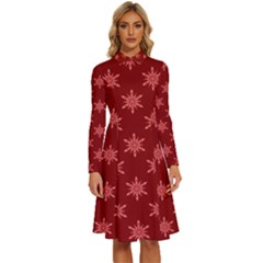 Illustrations Red Abstract Pattern Seamless Texture Long Sleeve Shirt Collar A-line Dress