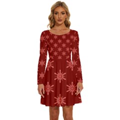 Illustrations Red Abstract Pattern Seamless Texture Long Sleeve Wide Neck Velvet Dress