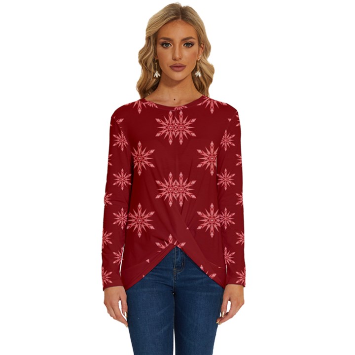 Illustrations Red Abstract Pattern Seamless Texture Long Sleeve Crew Neck Pullover Top